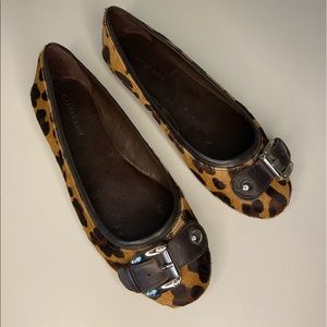 Gianni Bini Leopard Print Mohair Calf hair Slip On Flats Buckle Round Toe Sz 7.5